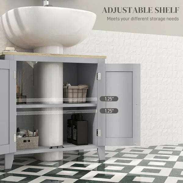 Bathroom Vanities, Pedestal Sink Cabinet with U-Shaped Cut-out and Adjustable Shelf, Gray - product image 5