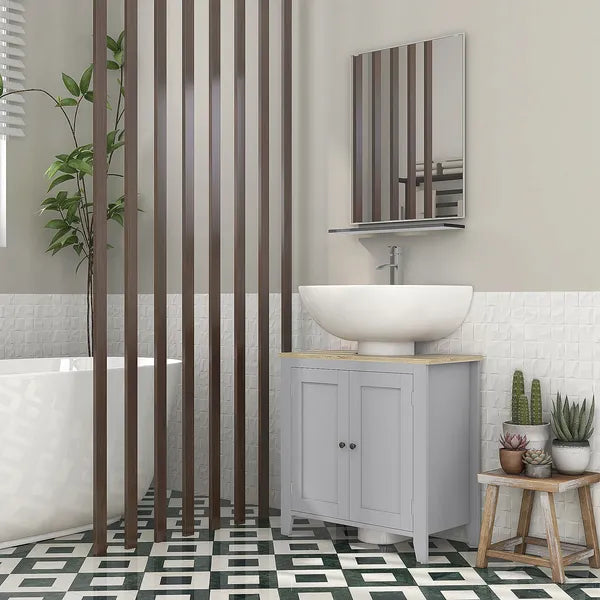 Bathroom Vanities, Pedestal Sink Cabinet with U-Shaped Cut-out and Adjustable Shelf, Gray - product image 8