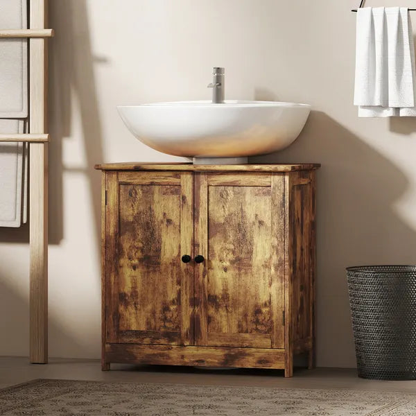 HOMCOM Bathroom Vanity Cabinet, Under Sink Bathroom Cabinet with 2 Doors and Adjustable Shelf, Rustic Brown - product image 10
