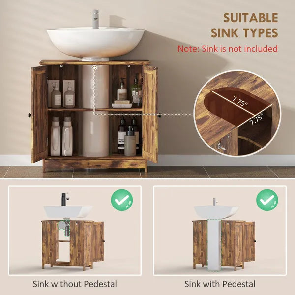 HOMCOM Bathroom Vanity Cabinet, Under Sink Bathroom Cabinet with 2 Doors and Adjustable Shelf, Rustic Brown - product image 4