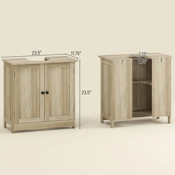 HOMCOM Bathroom Vanity Cabinet, Under Sink Bathroom Cabinet with 2 Doors and Adjustable Shelf, Weathered Gray Oak - product image 3
