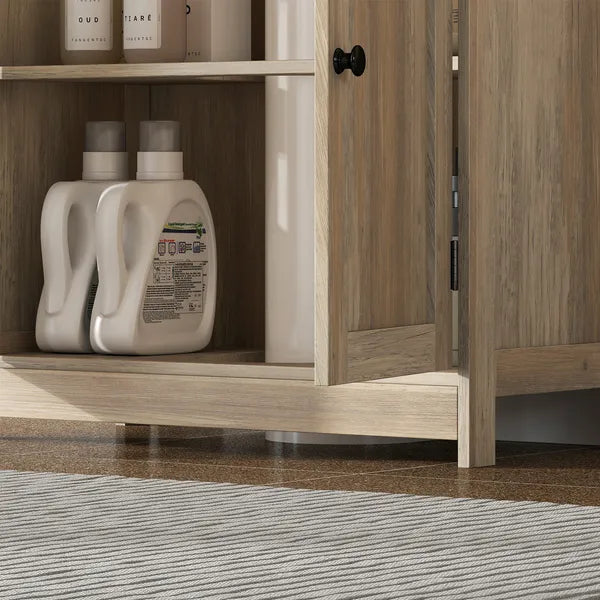 HOMCOM Bathroom Vanity Cabinet, Under Sink Bathroom Cabinet with 2 Doors and Adjustable Shelf, Weathered Gray Oak - product image 9