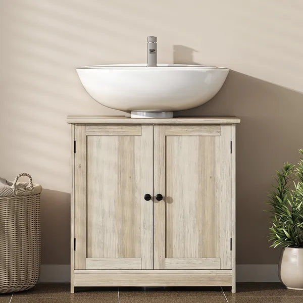 HOMCOM Bathroom Vanity Cabinet, Under Sink Bathroom Cabinet with 2 Doors and Adjustable Shelf, Weathered Gray Oak - product image 6