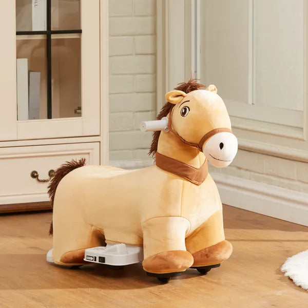Qaba Battery Powered Electric Ride on Pony, 6V Ride on Horse w/ with Music Forward, PU Wheels, Aged 18-36 Months, Brown - product image 10