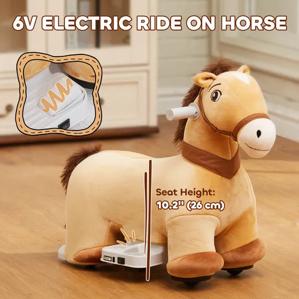 Qaba Battery Powered Electric Ride on Pony, 6V Ride on Horse w/ with Music Forward, PU Wheels, Aged 18-36 Months, Brown - product image 4