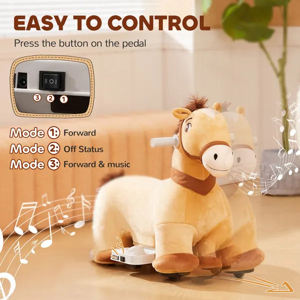 Qaba Battery Powered Electric Ride on Pony, 6V Ride on Horse w/ with Music Forward, PU Wheels, Aged 18-36 Months, Brown - product image 6