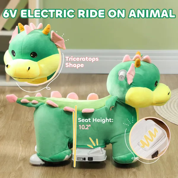 Battery Powered Ride on Toy, 6V Ride on Horse with Music Forward, PU Wheels, for 18-36 Months, Green - product image 4
