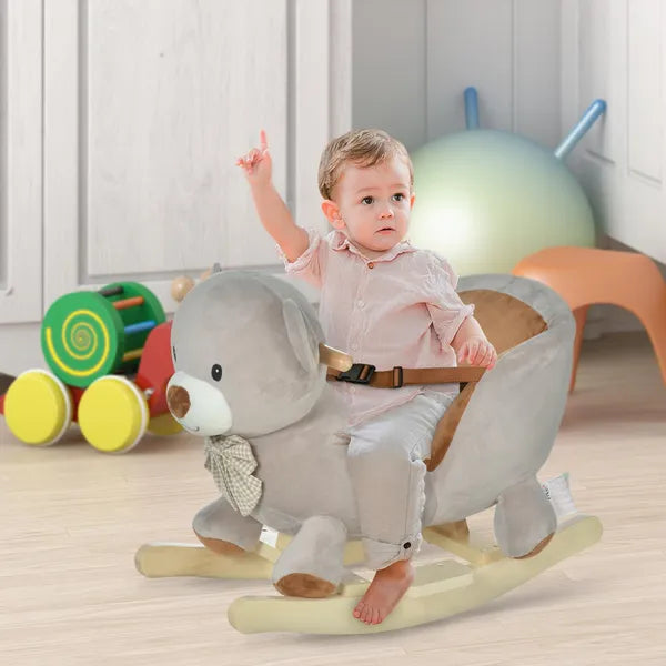 Bear-shaped Kids Rocking Horse with Sound for 18-36 Months, Gray - product image 2
