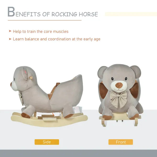 Bear-shaped Kids Rocking Horse with Sound for 18-36 Months, Gray - product image 5