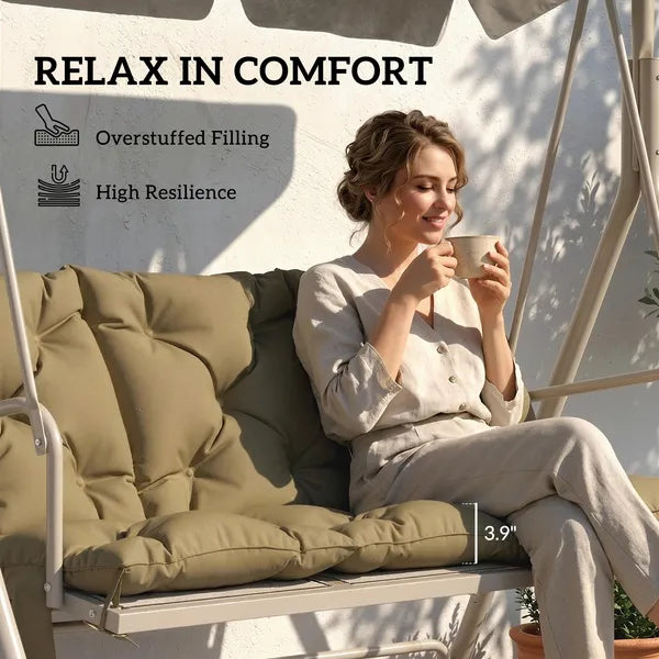 Outsunny Bench Cushion Non-Slip Outdoor Swing Cushion withBackrest Side Pocket for 3 Seater Patio Furniture Beige - product image 5