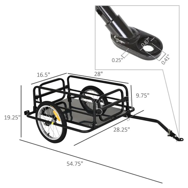 Aosom Foldable Bicycle Cargo Trailer with Hitch 16 Inch Wheels 110 lb Capacity Black - product image 3