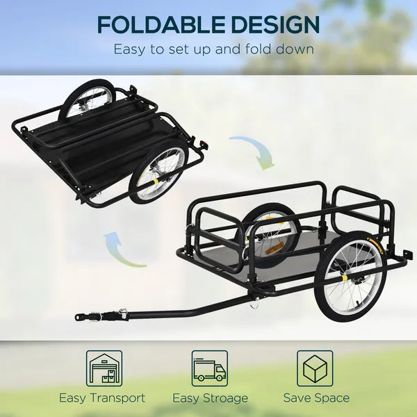 Aosom Foldable Bicycle Cargo Trailer with Hitch 16 Inch Wheels 110 lb Capacity Black - product image 5