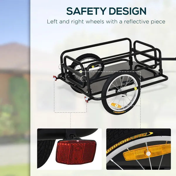 Aosom Foldable Bicycle Cargo Trailer with Hitch 16 Inch Wheels 110 lb Capacity Black - product image 4