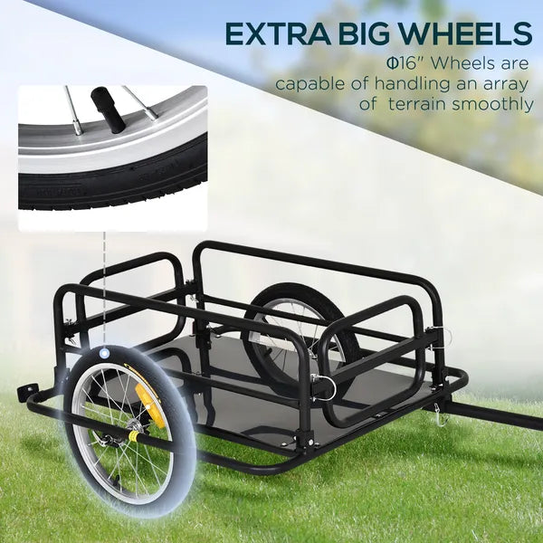 Aosom Foldable Bicycle Cargo Trailer with Hitch 16 Inch Wheels 110 lb Capacity Black - product image 6