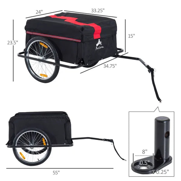 Bicycle Cargo Trailer, Two-Wheel Bike Luggage Wagon with Removable Cover, Versatile Use, Red - product image 3