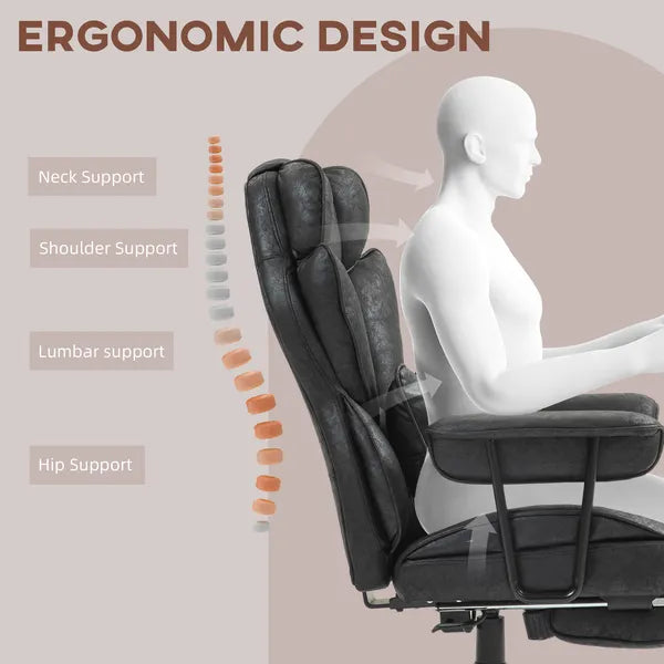 HOMCOM Big and Tall Desk Chair, Executive Office Chair with Footrest, 396lbs, Lumbar Support, and Reclining Function, Black - product image 5