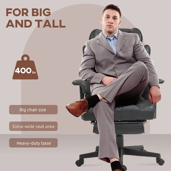HOMCOM Big and Tall Desk Chair, Executive Office Chair with Footrest, 396lbs, Lumbar Support, and Reclining Function, Black - product image 4