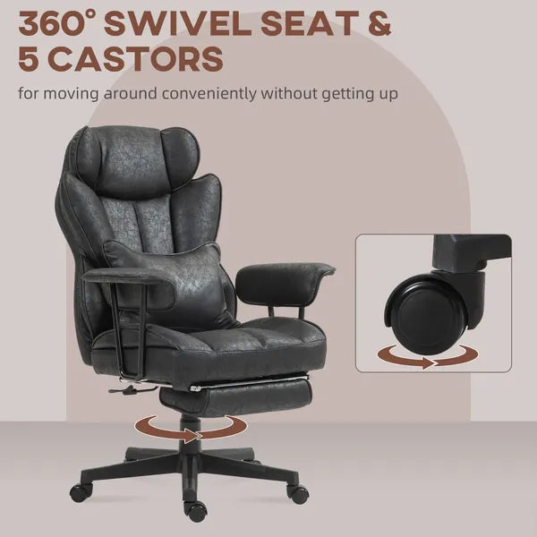 HOMCOM Big and Tall Desk Chair, Executive Office Chair with Footrest, 396lbs, Lumbar Support, and Reclining Function, Black - product image 8