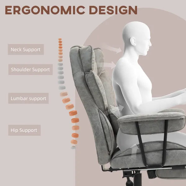 HOMCOM Big and Tall Office Chair, Up to 396lbs, Ergonomic Reclining Office Chair with High Back, Footrest and Lumbar Support, Gray - product image 6