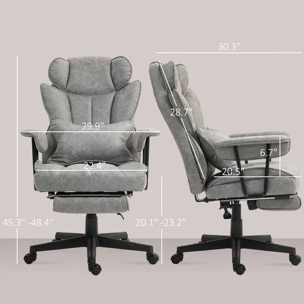 HOMCOM Big and Tall Office Chair, Up to 396lbs, Ergonomic Reclining Office Chair with High Back, Footrest and Lumbar Support, Gray - product image 3
