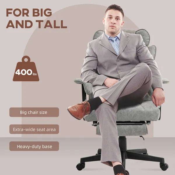 HOMCOM Big and Tall Office Chair, Up to 396lbs, Ergonomic Reclining Office Chair with High Back, Footrest and Lumbar Support, Gray - product image 5