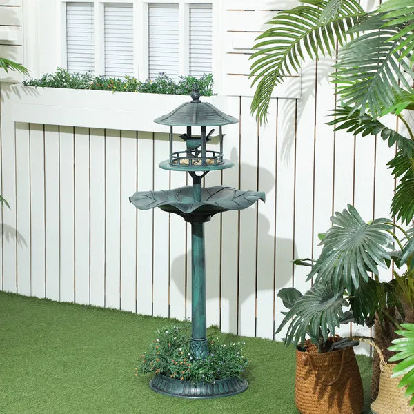 Bird Bath Bowl, 3-in-1 Pedestal Birdbath with Bird Feeder and Flower Planter, Large Water Basin, Outdoor, Green - product image 2