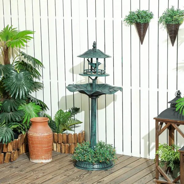 Bird Bath Bowl, 3-in-1 Pedestal Birdbath with Bird Feeder and Flower Planter, Large Water Basin, Outdoor, Green - product image 10