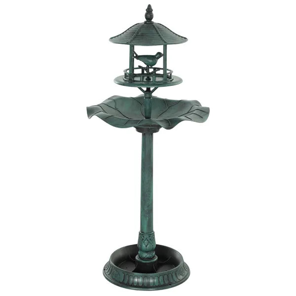Bird Bath Bowl, 3-in-1 Pedestal Birdbath with Bird Feeder and Flower Planter, Large Water Basin, Outdoor, Green - product image 11