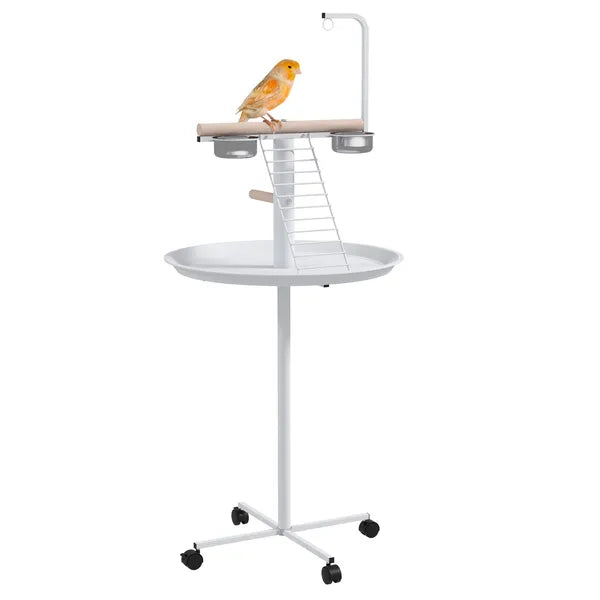 PawHut Bird Feeder Stand with Wheels, Perches, Feed Bowls, Round Tray, Bird Perch Stand for Parrots - product image 11