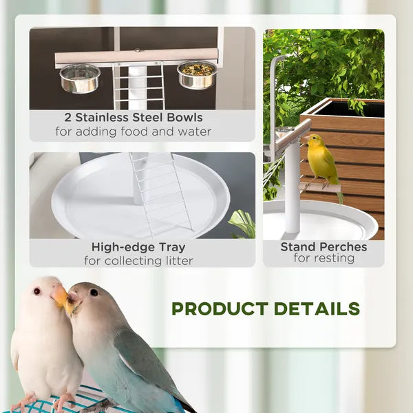 PawHut Bird Feeder Stand with Wheels, Perches, Feed Bowls, Round Tray, Bird Perch Stand for Parrots - product image 6