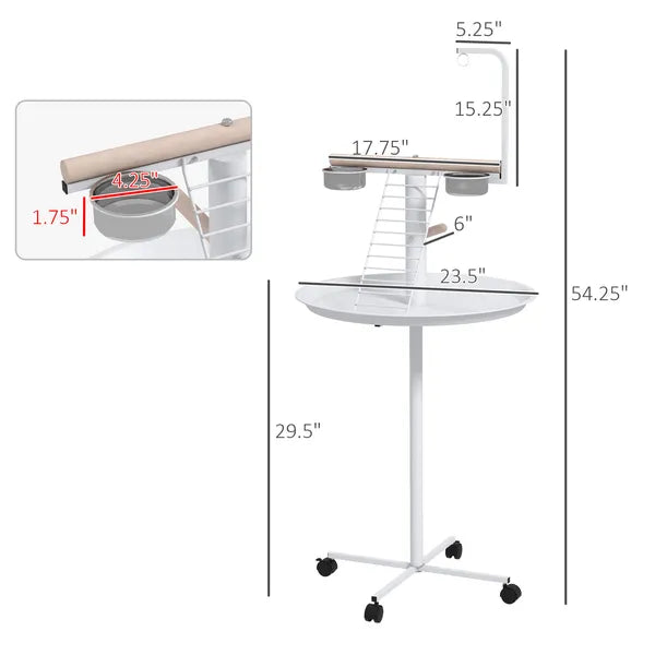 PawHut Bird Feeder Stand with Wheels, Perches, Feed Bowls, Round Tray, Bird Perch Stand for Parrots - product image 3