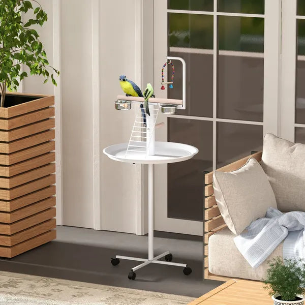 PawHut Bird Feeder Stand with Wheels, Perches, Feed Bowls, Round Tray, Bird Perch Stand for Parrots - product image 10