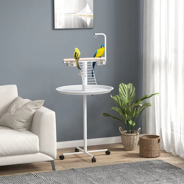 PawHut Bird Feeder Stand with Wheels, Perches, Feed Bowls, Round Tray, Bird Perch Stand for Parrots - product image 2