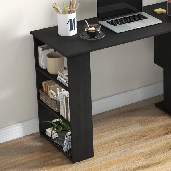 HOMCOM Black L-Shaped Desk 360° Rotating Home Office Corner Computer Desk with Storage - product image 6