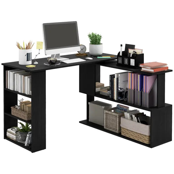 HOMCOM Black L-Shaped Desk 360° Rotating Home Office Corner Computer Desk with Storage - product image 1