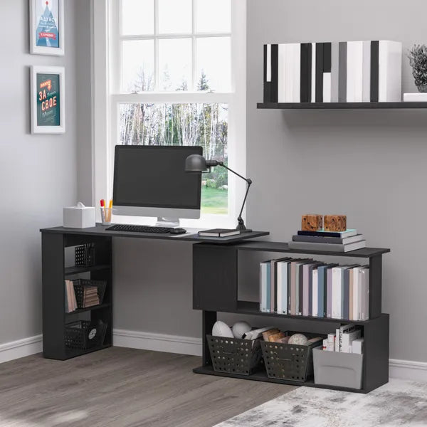 HOMCOM Black L-Shaped Desk 360° Rotating Home Office Corner Computer Desk with Storage - product image 2