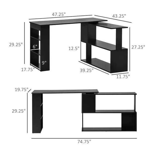 HOMCOM Black L-Shaped Desk 360° Rotating Home Office Corner Computer Desk with Storage - product image 3