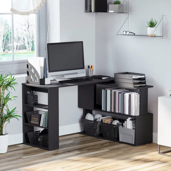HOMCOM Black L-Shaped Desk 360° Rotating Home Office Corner Computer Desk with Storage - product image 10