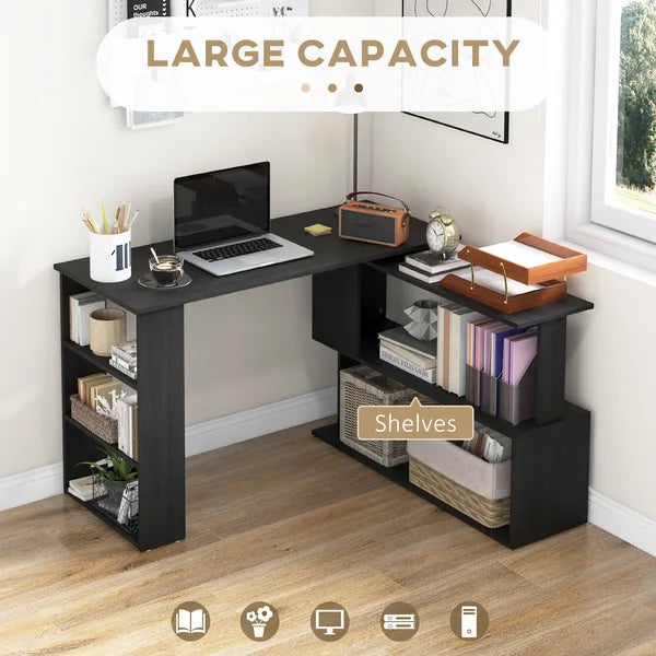HOMCOM Black L-Shaped Desk 360° Rotating Home Office Corner Computer Desk with Storage - product image 4
