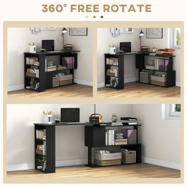 HOMCOM Black L-Shaped Desk 360° Rotating Home Office Corner Computer Desk with Storage - product image 5