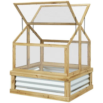 Raised Garden Bed with Cold Frame Greenhouse, Fir Wood and Galvanized Steel, Natural - product image 1