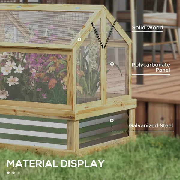 Raised Garden Bed with Cold Frame Greenhouse, Fir Wood and Galvanized Steel, Natural - product image 6