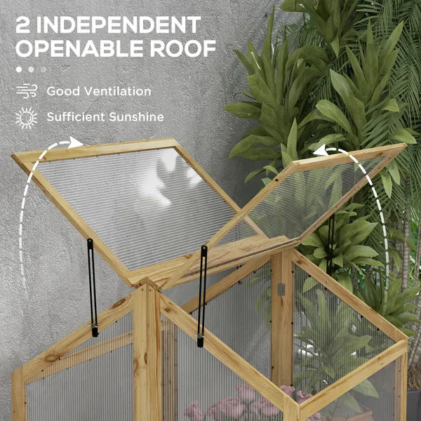 Raised Garden Bed with Cold Frame Greenhouse, Fir Wood and Galvanized Steel, Natural - product image 7