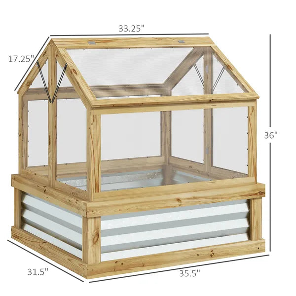 Raised Garden Bed with Cold Frame Greenhouse, Fir Wood and Galvanized Steel, Natural - product image 3
