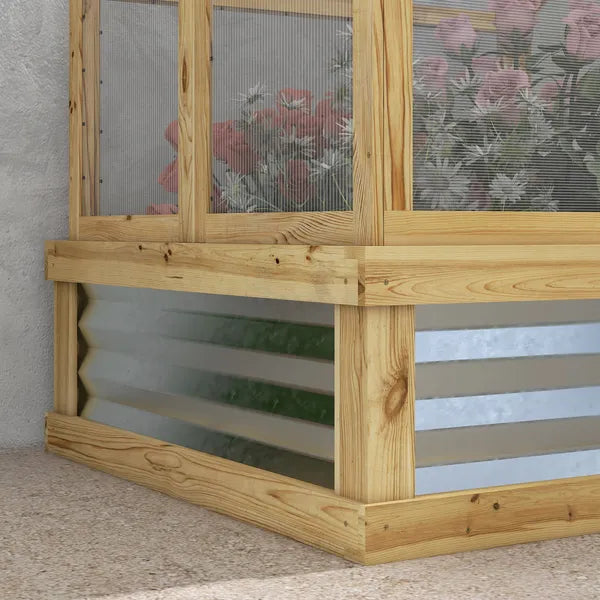 Raised Garden Bed with Cold Frame Greenhouse, Fir Wood and Galvanized Steel, Natural - product image 9