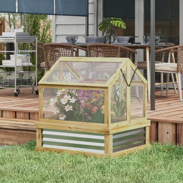 Raised Garden Bed with Cold Frame Greenhouse, Fir Wood and Galvanized Steel, Natural - product image 2
