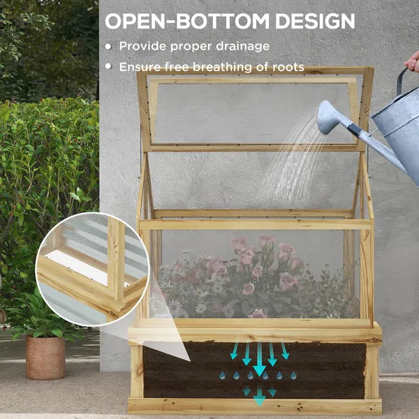 Raised Garden Bed with Cold Frame Greenhouse, Fir Wood and Galvanized Steel, Natural - product image 5