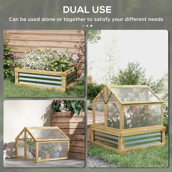 Raised Garden Bed with Cold Frame Greenhouse, Fir Wood and Galvanized Steel, Natural - product image 4