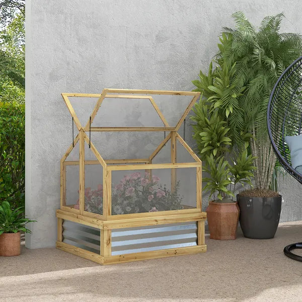 Raised Garden Bed with Cold Frame Greenhouse, Fir Wood and Galvanized Steel, Natural - product image 10