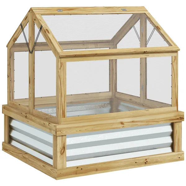 Raised Garden Bed with Cold Frame Greenhouse, Fir Wood and Galvanized Steel, Natural - product image 11